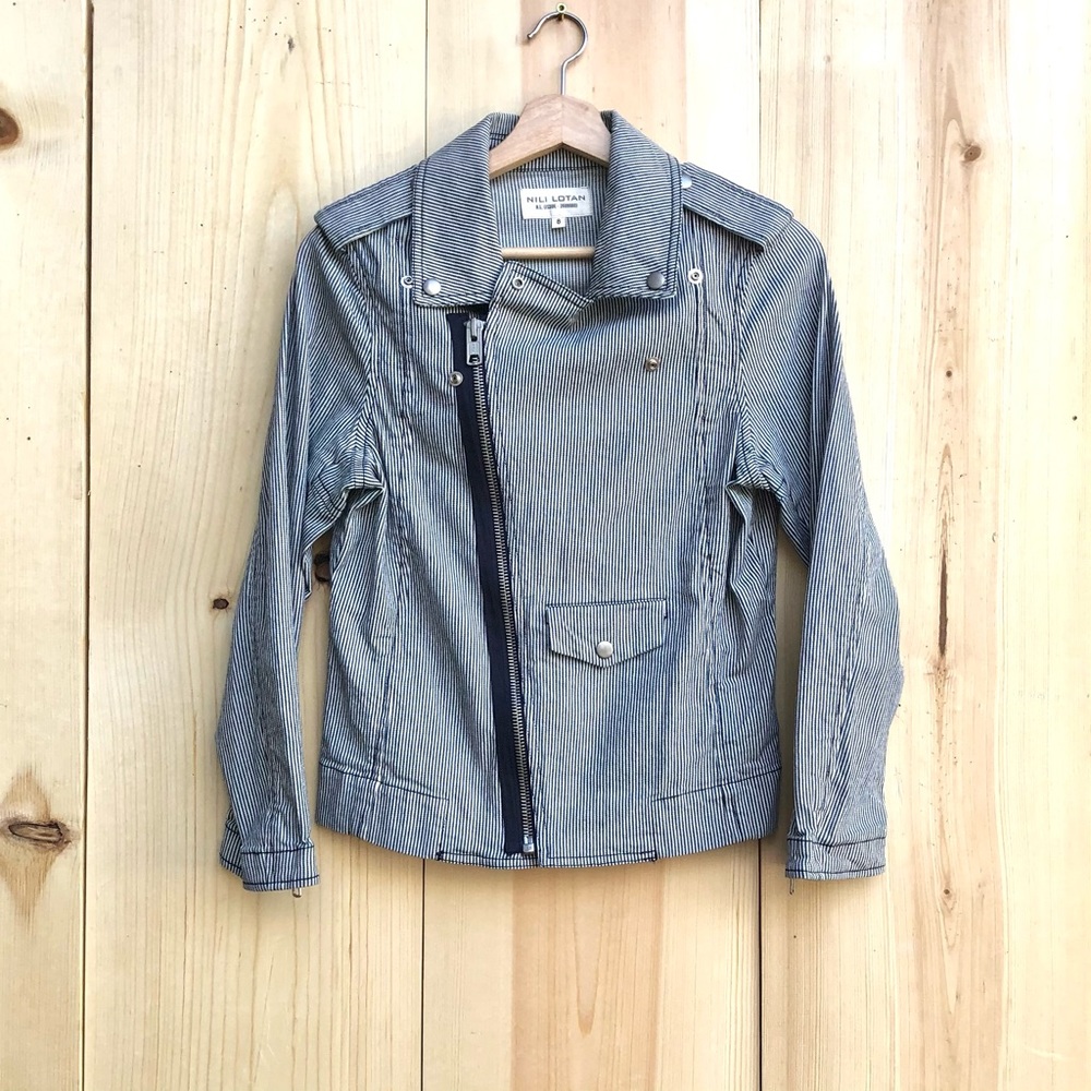 Nili Lotan Blue and White Utility Jacket